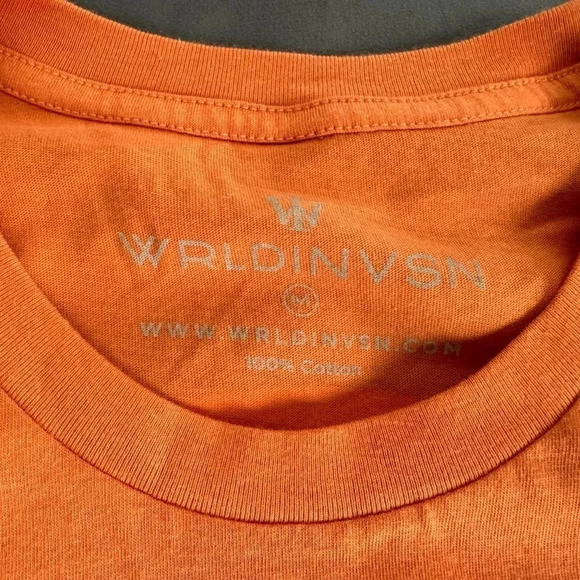 WRLDINVSN Men's Orange/Blue Graphic Logo T shirt size medium - Picture 6 of 6